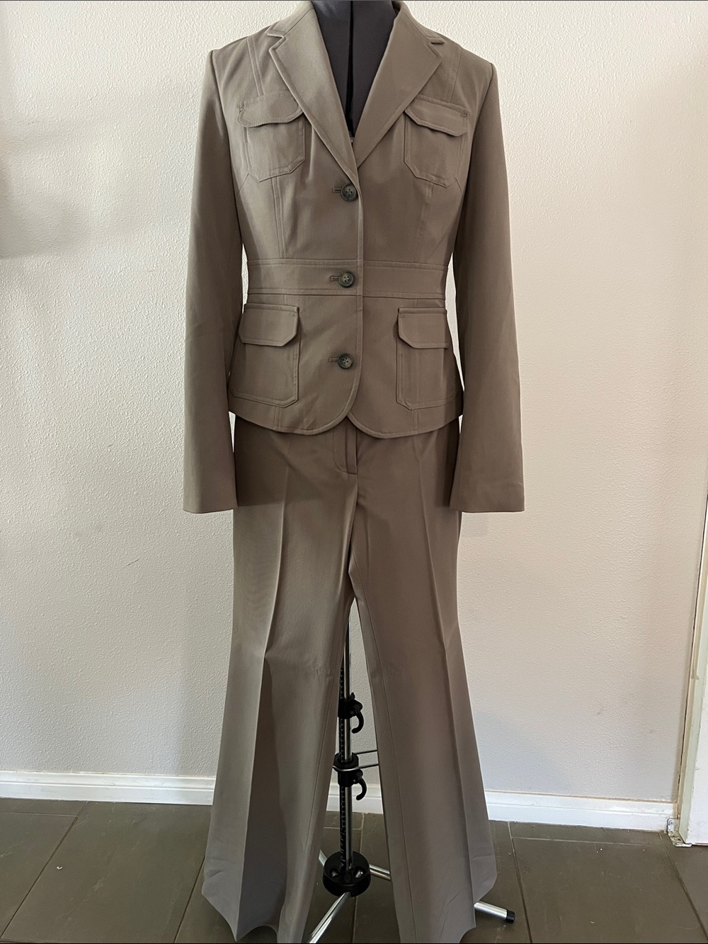The Limited Taupe Women's Tailored Pantsuit Blazer & Wide-Leg Trousers